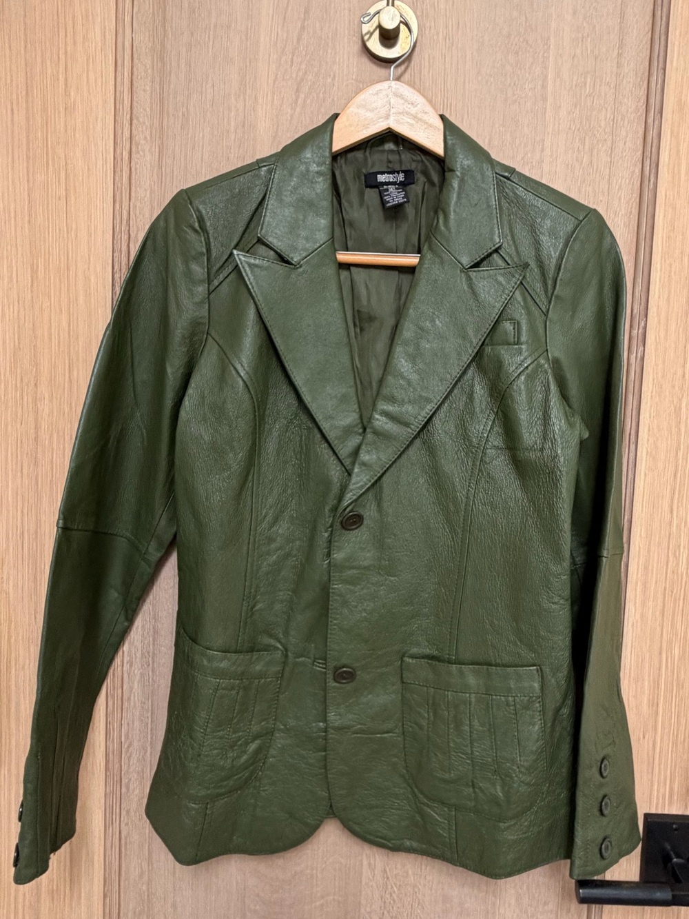 Vintage Moss Green Leather Blazer